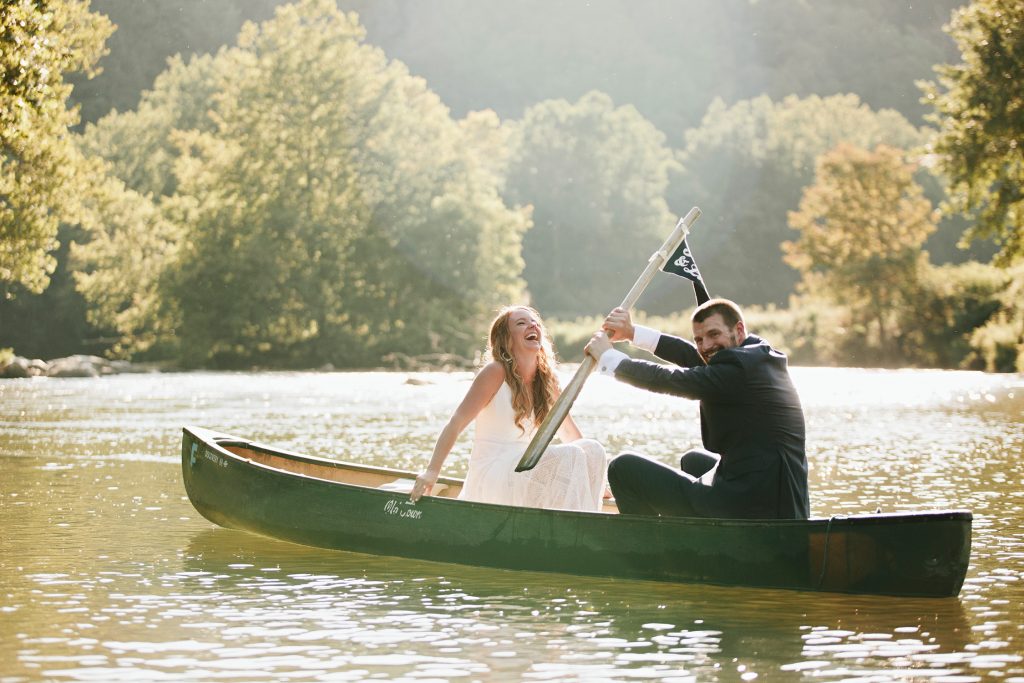 adventure wedding in a canoe