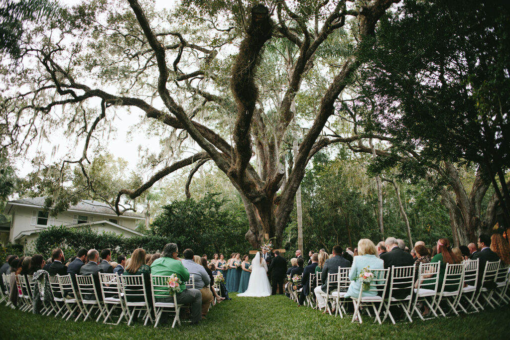 backyard wedding under oaks