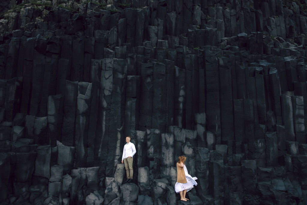 black sand beach Iceland engagement session