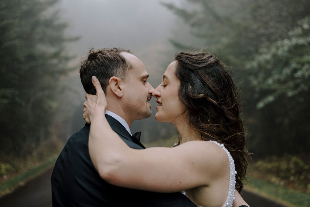 foggy day after wedding session asheville